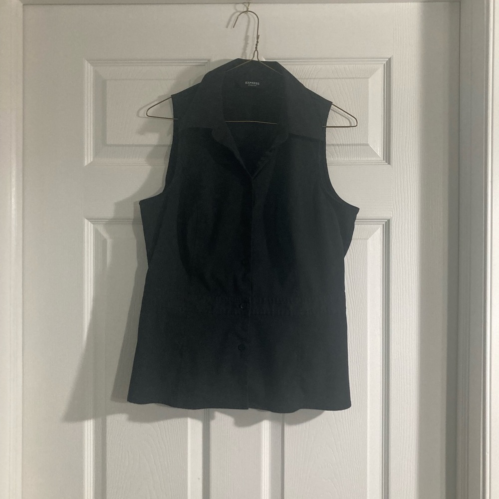 Express Stretch Black Sleeveless Button Down, Size 11/12